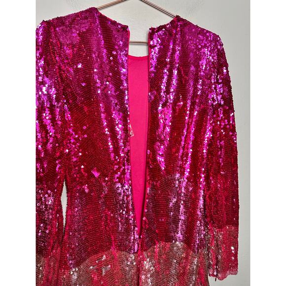 MAC DUGGAL 10029 Pink Ombre Sequin Long Sleeve Mini Dress Size Small NWT - Picture 13 of 16